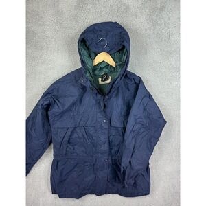 Vintage LL Bean Jacket Womens Large Blue Nylon Hooded Mesh Lined Made Taiwan 90s
